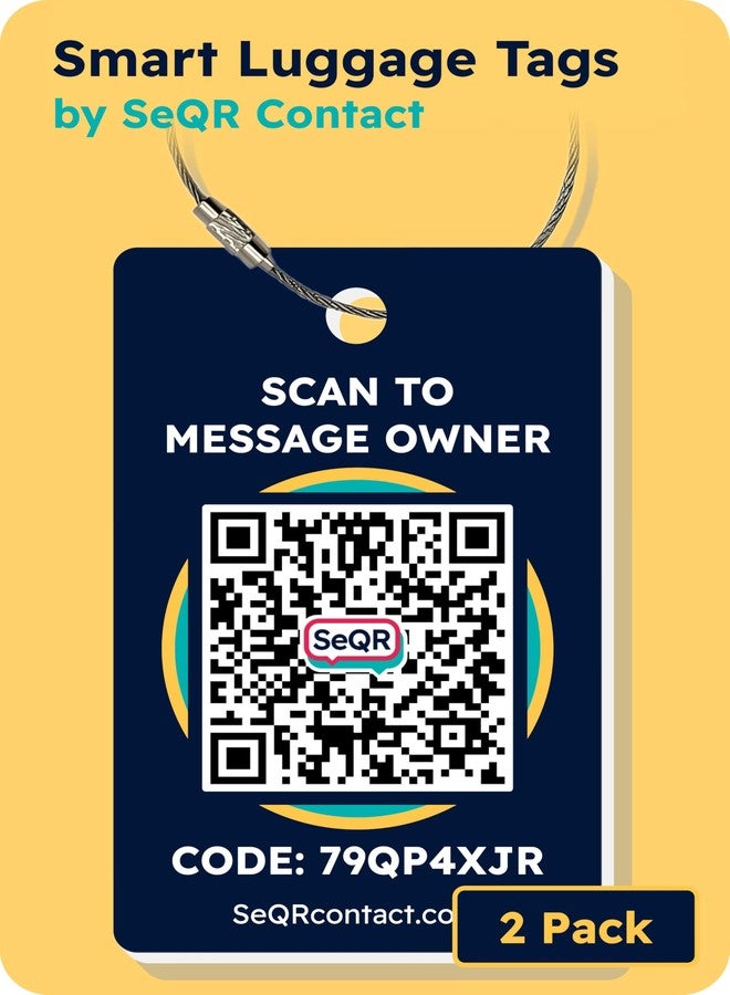 SeQR Smart Luggage Tags | Privacy QR Code Luggage Tag Keeps Personal info Private | Customizable Travel Suitcase Tags for Women Men | Use with GPS Bag Locator Tracking Tags, Air Tag for Android or iOS - Image 1